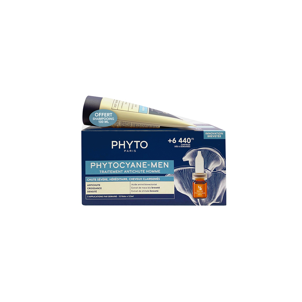 PHYTO - PROMO PACK PHYTOCYANE MEN Traitement Antichute Homme - 12x5ml ΜΕ ΔΩΡΟ  Shampooing Revigorant - 100ml
